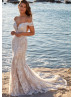 Ivory Lace Tulle Unusual Wedding Dress With Removable Train